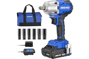 AOTE-PITT 20V 370 Ft-lbs Brushless Impact Wrench Kit, 1/2 Inch Cordless Electric Impact Gun, High Torque 3,400 IPM Impact Driver with 6 Pcs Drive Impact Sockets, including battery, Fast Charger, and Tools Bag