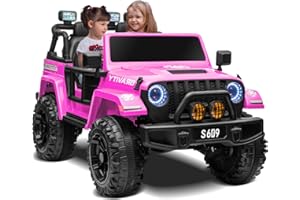 OTTARO Ride on Cars Vehicles 2 Seater, Battery Powered 12V Large Electric Truck for Kids with Remote Control, Spring Suspension, LED Lights, Music(Pink)