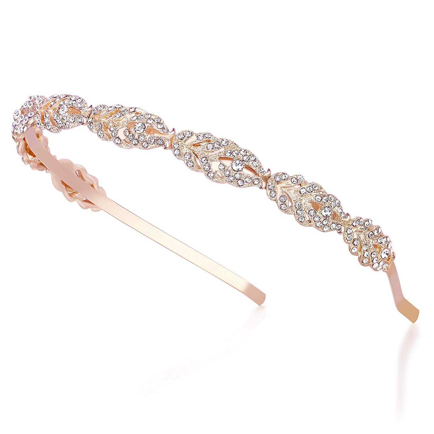 Bridal Headband Flower Design Rhinestone Crystal Wedding Hairband Bridal Headpieces Simple Design Daily hair accessories (Rose Gold) — image 1