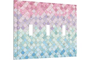 XUEJIAKU Colorful Mermaid Scales 3 Gang Light Switch Plate Decorative Triple Toggle Wall Plate Cover Electrical Faceplate Swichcovers for Girls Bedroom Kids Baby Nursery Living Room Bathroom Art Panel Decor