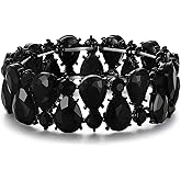 Flyonce Bridal Crystal Teardrop Elastic Stretch Bracelet for Women, Rhinestone Statement Jewelry