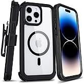 Defender for Clear iPhone 14 Pro Max Case with Belt Clip Holster, Compatible with MagSafe, Anti-Yellowing, Full-Body Phone Cover for iPhone 14 Pro Max Case (Clear & Black)
