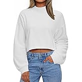 BESTPOEM Womens Mock Neck Sweatshirts Fleece Cropped Oversized Sweatshirt Pullover Casual Long Sleeve Hoodies Tops