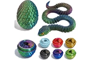 RQPQBO 12'' 3D Printed Snake with Egg 3D Snake Figure in Easter Eggs Articulated Snake Executive Desk Toys Fidget Toys 3D Animals Collectibles for Adults and Kids (BluGrePur)