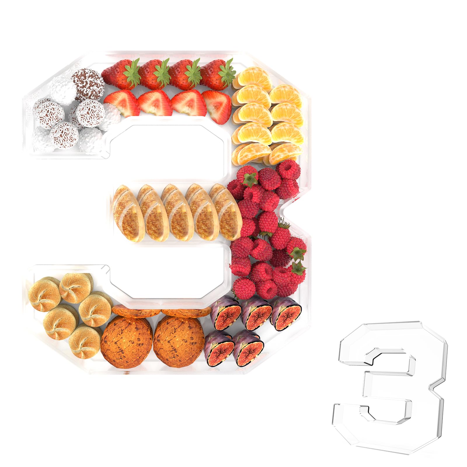 Photo 1 of 11" Acrylic Number Charcuterie Tray, Fillable Number Charcuterie Box for Food, Reusable Serving Cake Candy Dish Display Tray for Birthday Anniversary Party Decoration (Square Number 3)