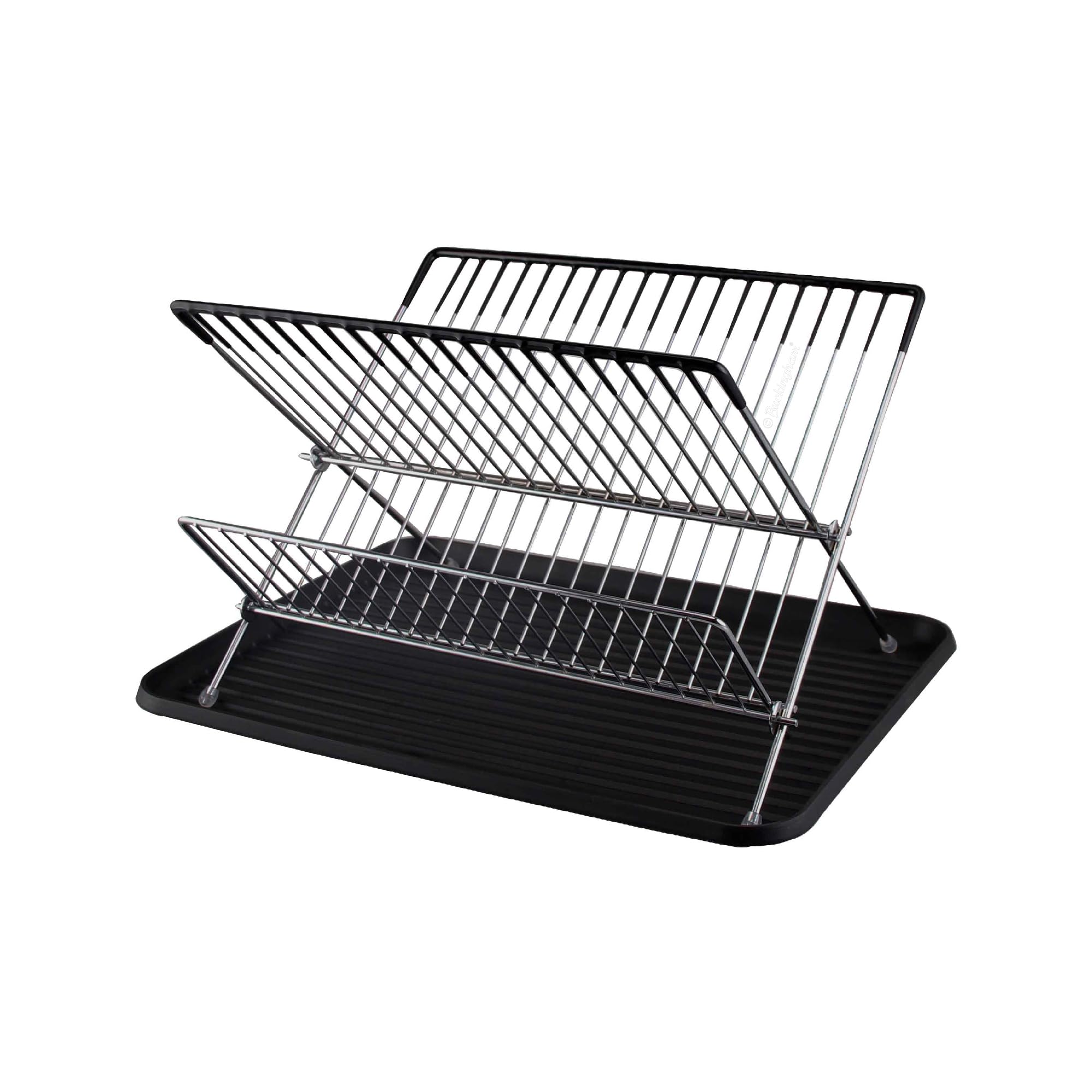Buckingham 2 Tier Dish Drainer Folding Chrome Rack with Drip Tray for Kitchen Countertop Plates Cups Cutlery Drying Rack 36 cm