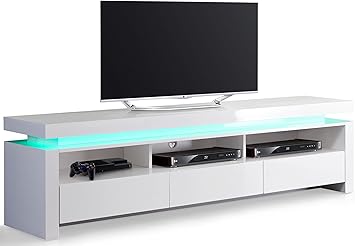 TV-Schrank-weiß lackiert beleuchtet mit 3 Schubladen: Amazon.de: Küche