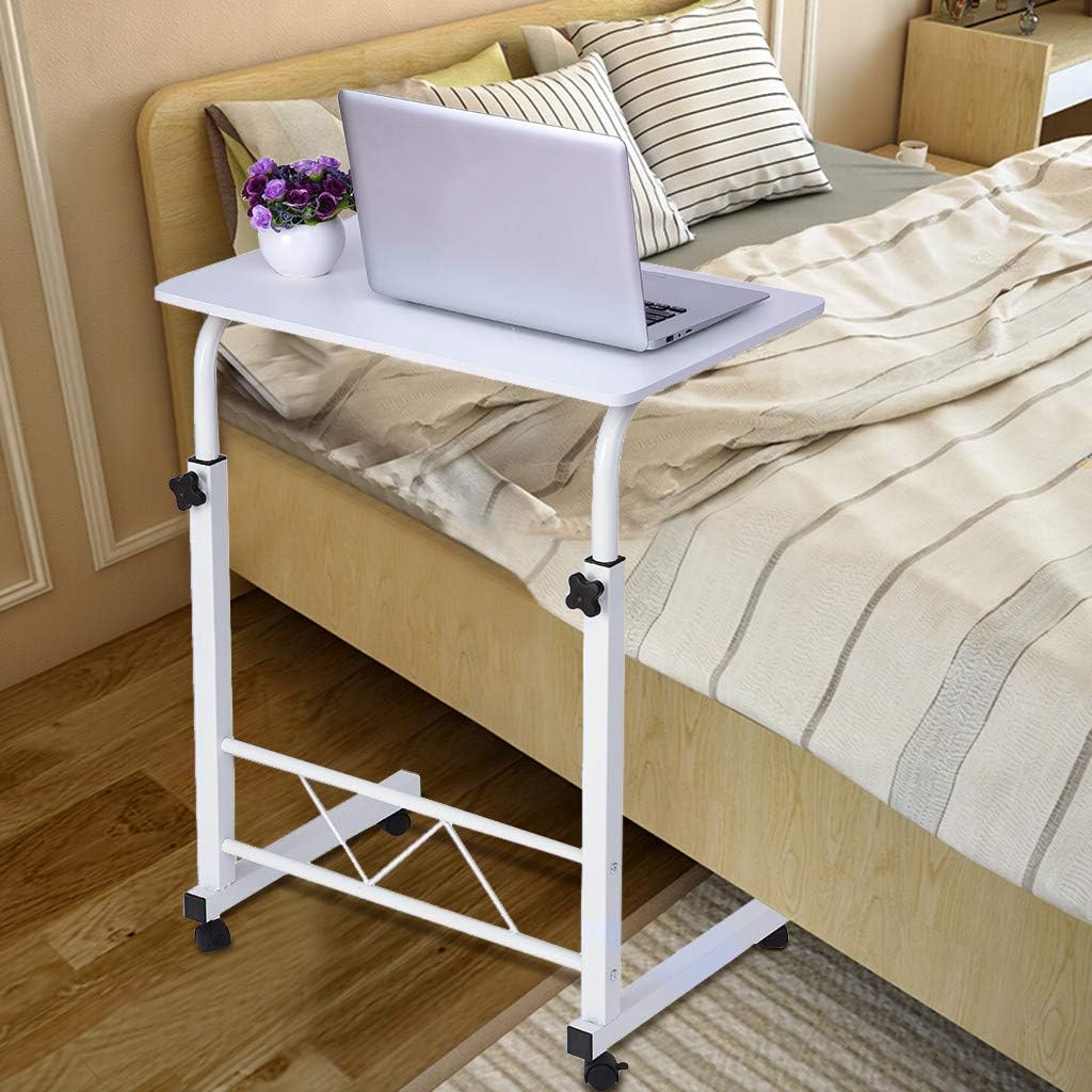 Uplord Bedside Computer Table,Adjustable Laptop Stand Portable Cart Tray Side Table,Home Office Chair Can Be Lifted and Lowered Mobile Computer Desk Bedside Table,Ship from US!! (White)
