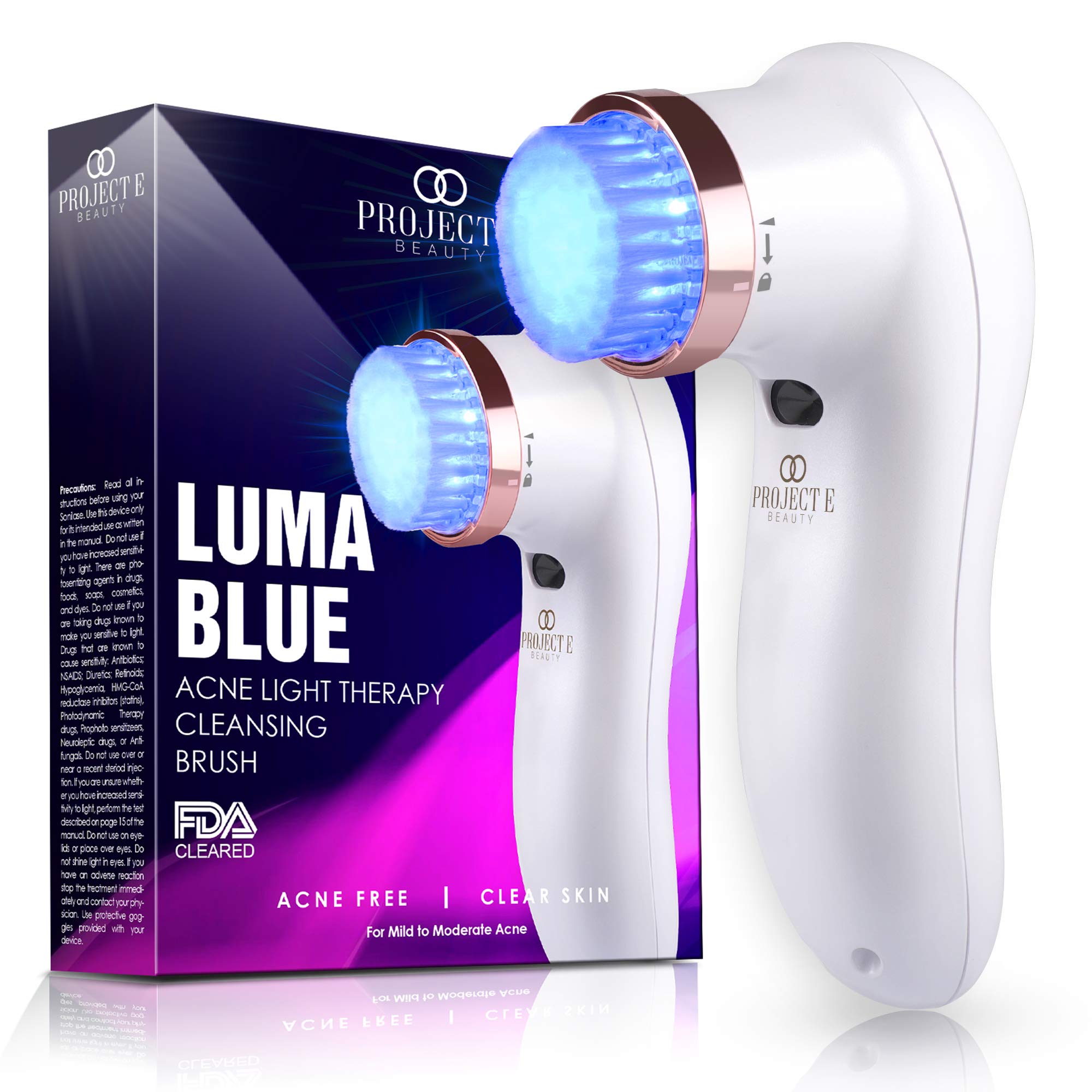 Luma Blue Acne Light Therapy Cleansing Brush by Project E Beauty | Acne Skincare Routine | Exfoliating Brush | Pore Cleansing | Reduces Inflammation | Calms Sensitive Skin | 3-Minute Treatment