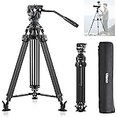 VIJIM TT48 Camera Tripod, 64inch Professional Heavy Duty Tripod for Camera with 360 Fluid Head, Friction Damping, Mid Level Spreader, Compatible with Canon Nikon DSLR Camera Camcorder, Max Load 22lb