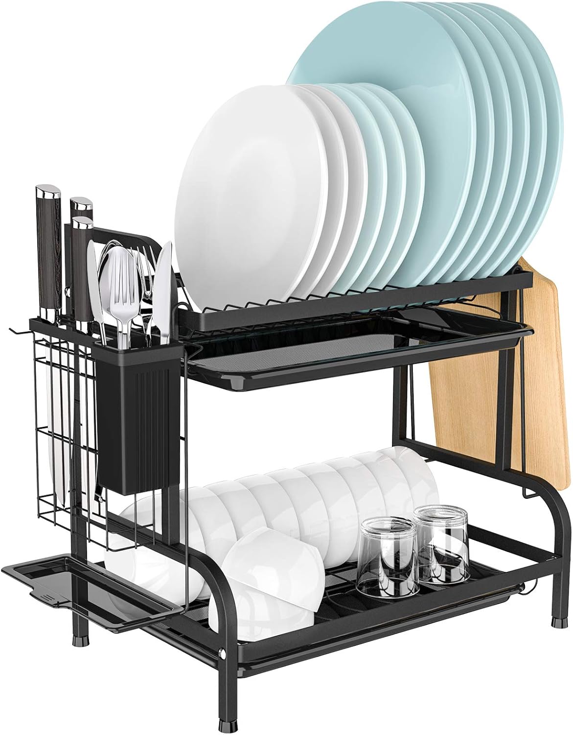 Dish Drying Rack, YASONIC 2Tier Dish Drainer with Trays