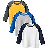 GFQLONG Toddler Boys Girls 3 Pack Cotton T-Shirts, Baby Fall Long Sleeve Solid Crewneck Tees