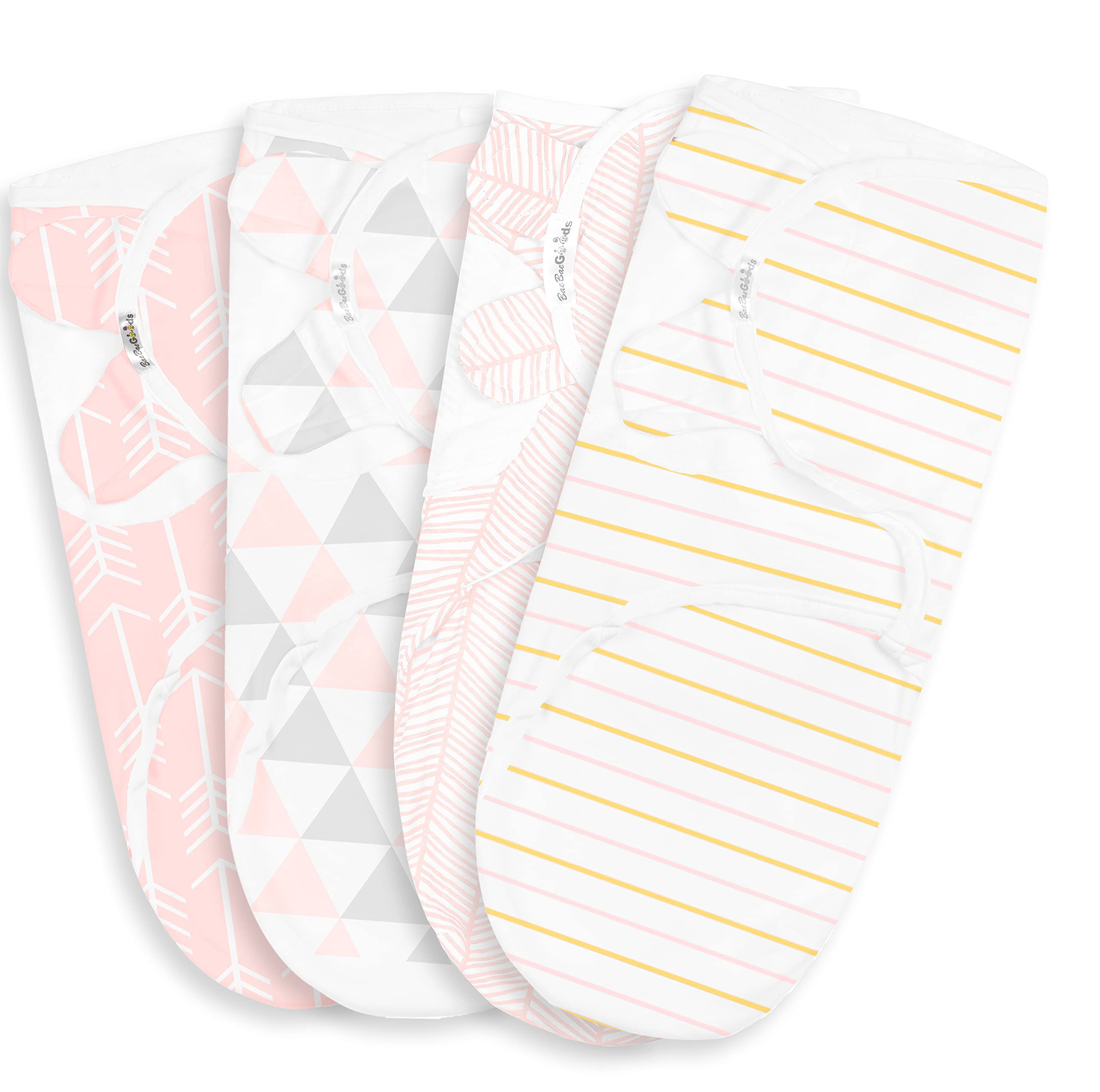 Photo 1 of BaeBae Goods Swaddle Blanket, Adjustable Infant Baby Swaddling Wrap Set of 4, Baby Swaddling Wrap Blankets for Boys and Girls Made in Soft Cotton (0-3 Months, Pink/Gold Stripes)