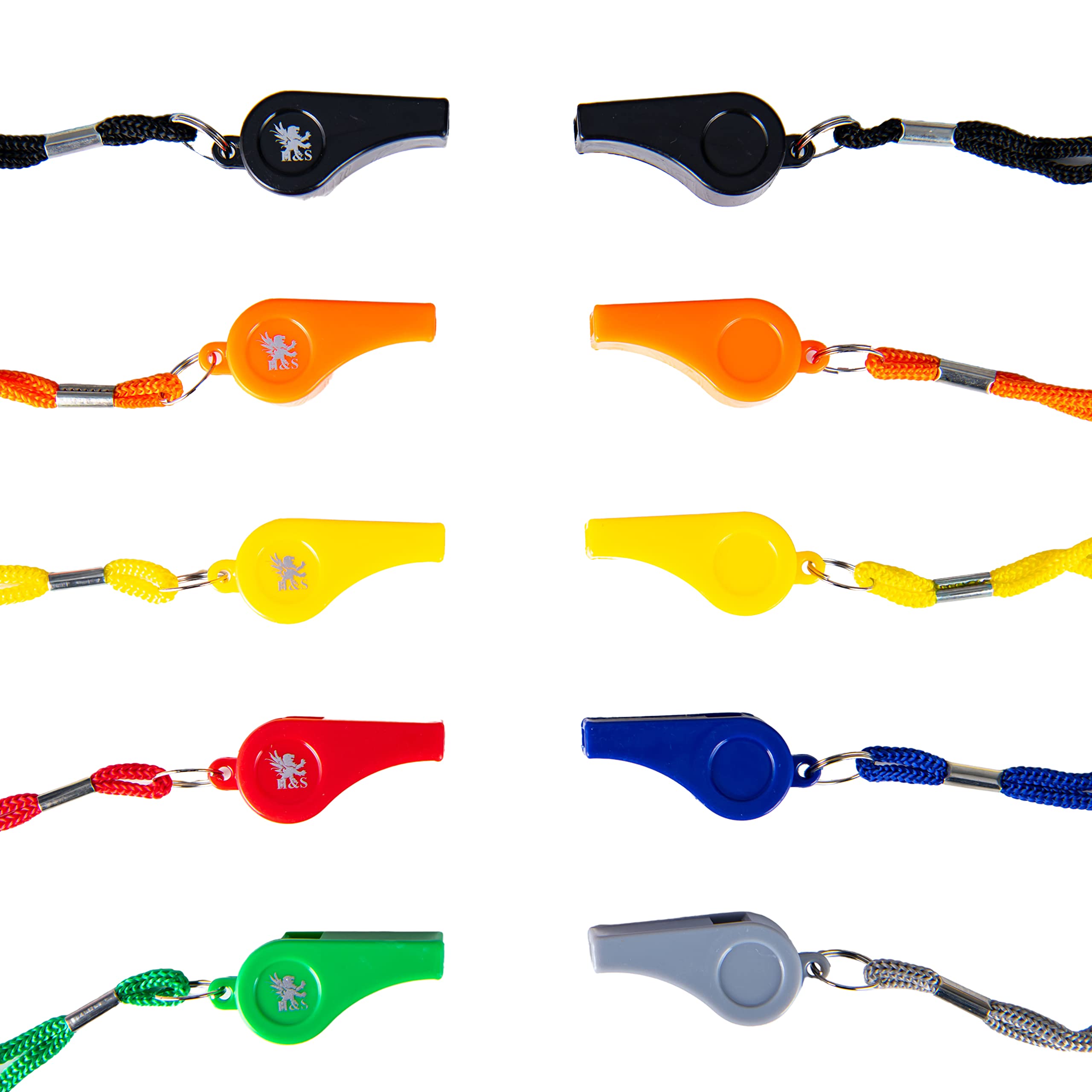 H&S 10pcs Plastic Referee & Coach Whistles with Lanyards for Football, Playground, Loud Sports & Coaching - Whistle