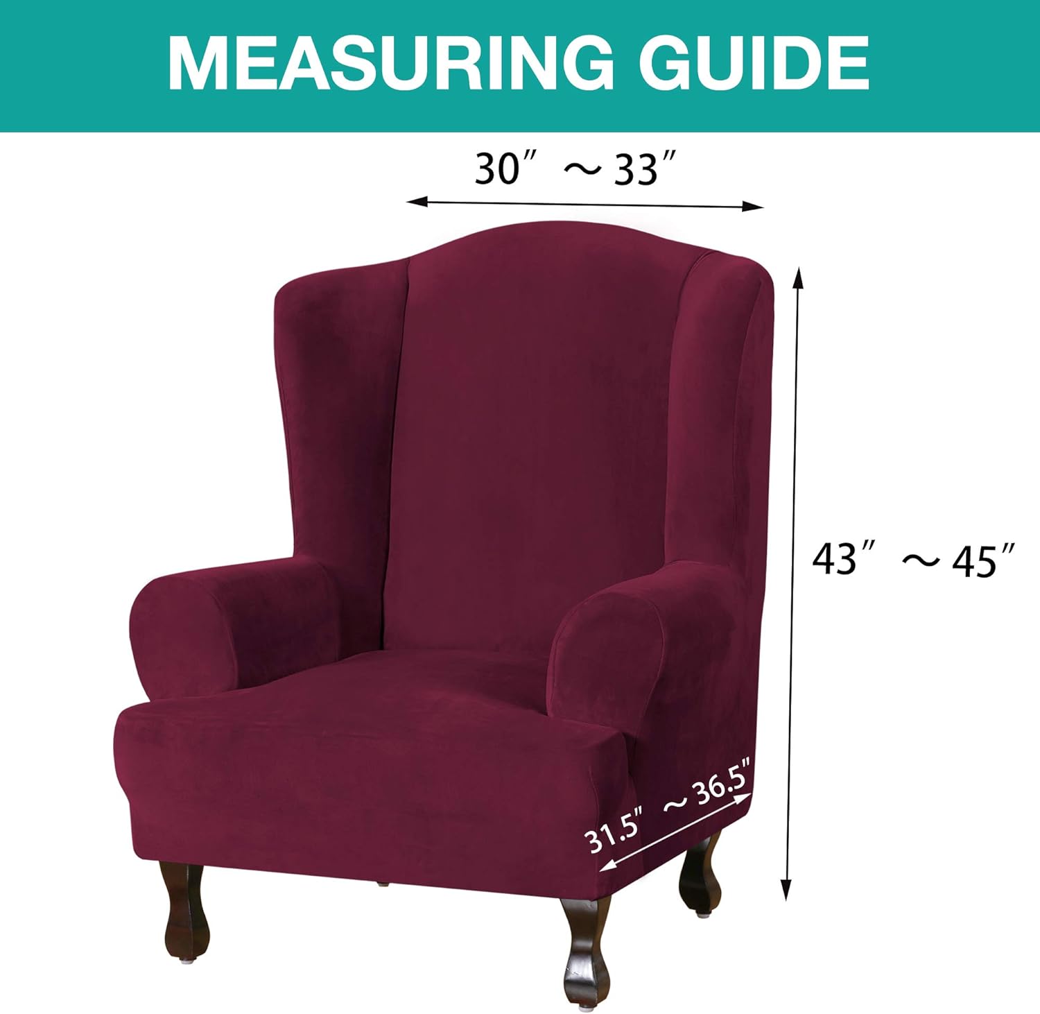 Wing Chair Slipcover Velvet Armchair Chair Slipcovers Ultra Soft Plush Sofa Covers 1-Piece Spandex Fabric Wing Back Wingback Armchair Chair Slipcovers Burgundy: Home & Kitchen