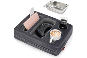 INNO STAGE Couch Cup Holder Pillow - Sofa Cup Holder with Stainless Steel Bowl Couch Drink Caddy Remote Snacks Cozy Mug Cupholder Buddy for Bed, Car, Man Cave, Rv, Tv, Backseat (Grey)