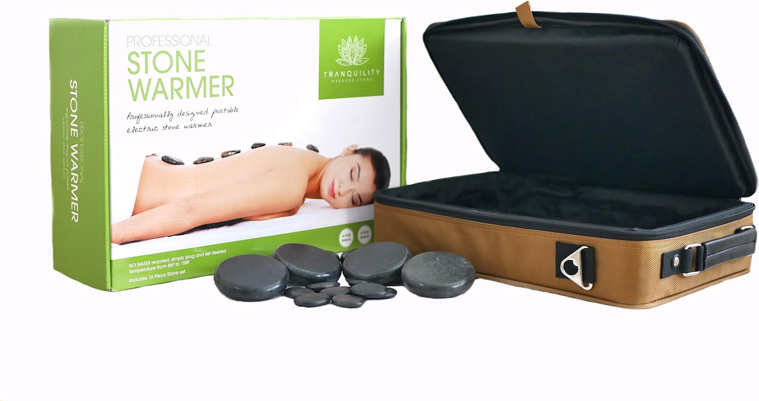 Massage Stone Set Electric Heater professional Portable Salon Case, 16pcs Hot Stone Massage - by Tranquility Massage Stone
