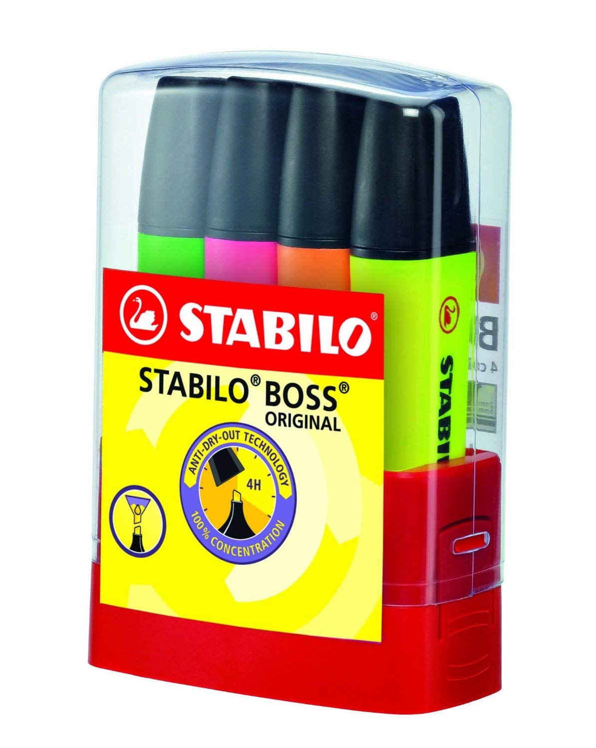 Highlighter - STABILO BOSS ORIGINAL Desk Set of 4 Assorted Colours with Hanging Tab