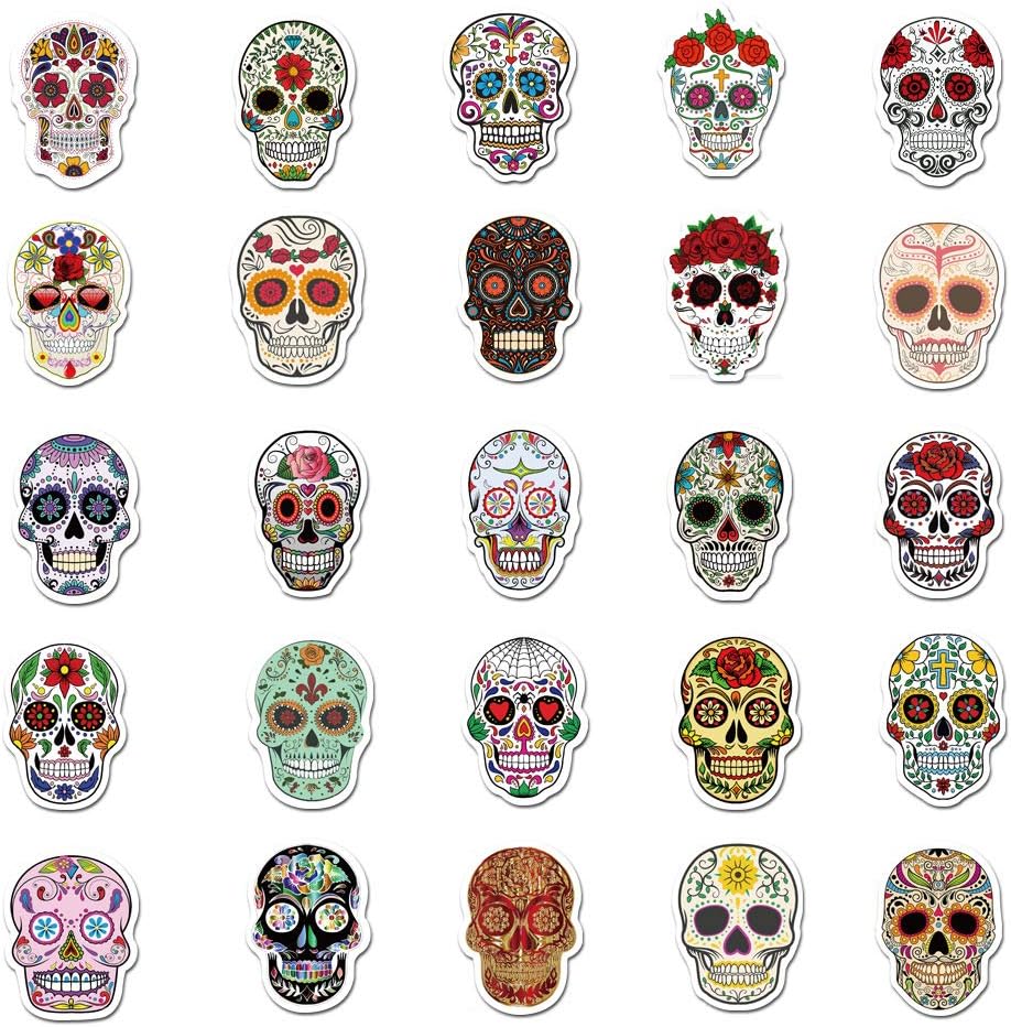 Skull Stickers for Laptop (50 PCS),Gift for Children Teens Adults Girl Boys,Waterproof Sugar Skull Stickers for Water Bottle,Gothic Mexican Day of Dead Vinyl Decal for Journal,Dairy,Scrapbook - Image 4