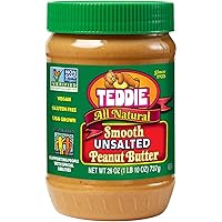 Teddie All Natural Peanut Butter, Unsalted Smooth 6pk, Gluten Free & Vegan, 26 Ounce Plastic Jar (Unsalted Smooth, 26 Ounce (