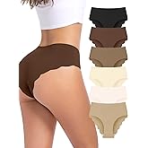 GREENBAA No Show Cheeky Underwear for Women Seamless Bikini Panties Wave Edge Ribbed High Rise Panties 6 Pack