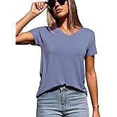 Abardsion 2025 Summer V Neck T Shirts for Women Trendy Outfits Loose Fitted Elegant Blouses Tops