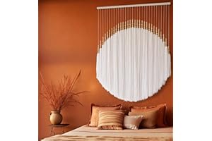 IOWER Boho Wall Decor Yarn Wall Hanging Macrame Wall Hanging Fiber Wall Art White Beads Tassel Wall Decor Boho Chic Home Decor 39" W x 55" L