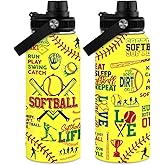 Softball Gift Water Bottle With Lid, 32oz Insulated Stainless Steel Sport Bottles - Gift for Softball Players Fan Coach