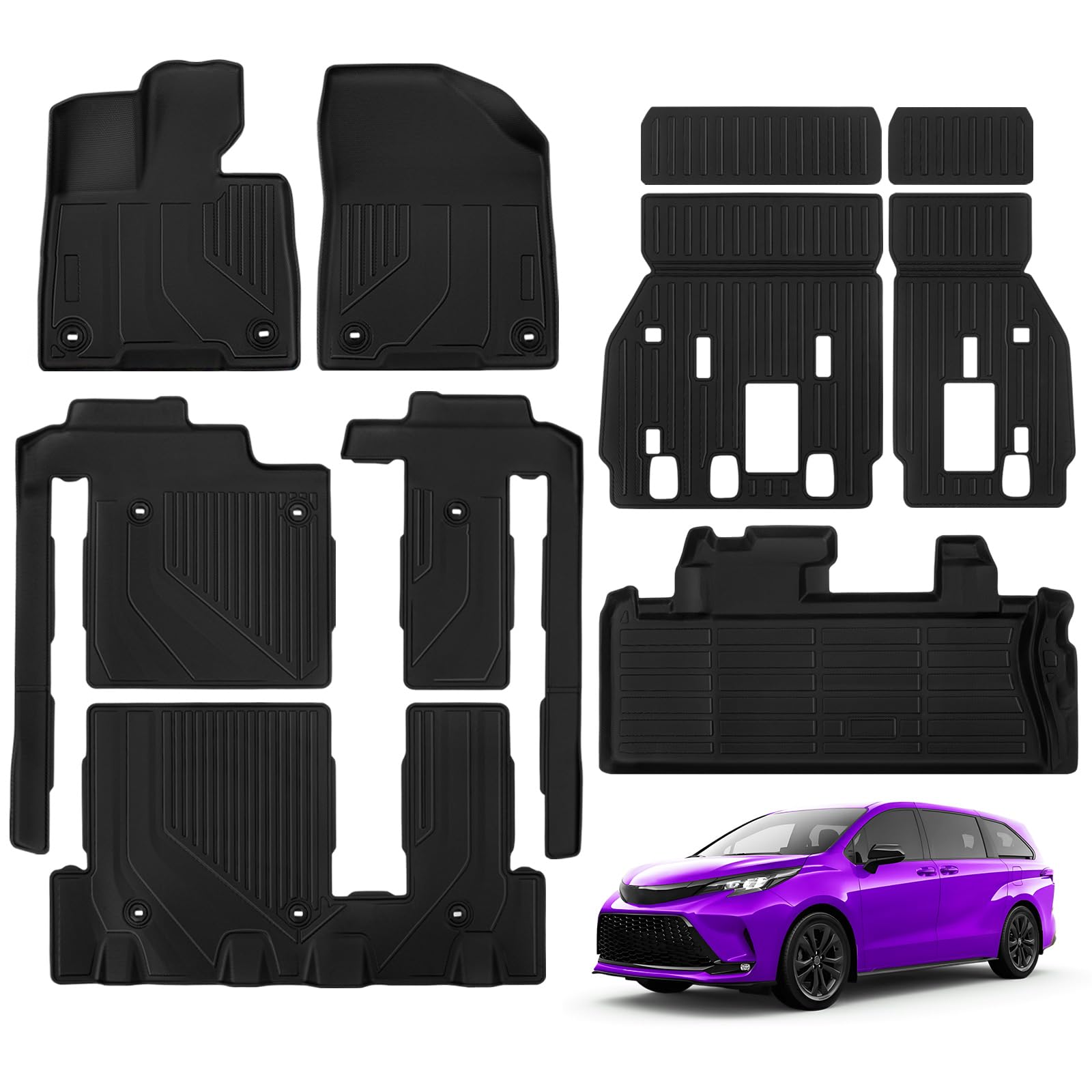 Photo 1 of TSLDRV Floor Mats for Toyota Sienna 8 Seat 2026-2021(Not for 2025 Platinum Edition) Full Set All Weather Floor Mats for Toyota Sienna Accessories 2026-2021 TPE Trunk Mat with Backrest Mat Black