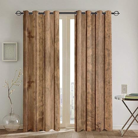 Amazon 遮光遮熱カーテン 雨滴茶色のテクスチャ木の板 高級感 寝室 2枚組シンプル セット 260 180cm カーテン オンライン通販