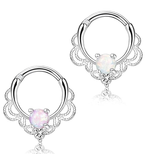Sailimue 2Pcs 16G Edelstahl Opal Septum Piercing Nasen Hoop Nase-Ring Piercing Körper Schmuck