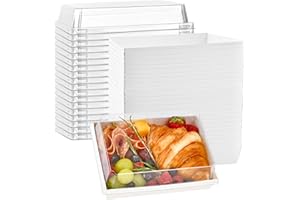 Ocmoiy 7x5 Inch Charcuterie Boxes with Clear Lids, 25 Pack Paper Bakery Boxes with Window, Disposable Take Out Food Containers for Sandwiches, Strawberries, Cookies, Cupcakes (White)