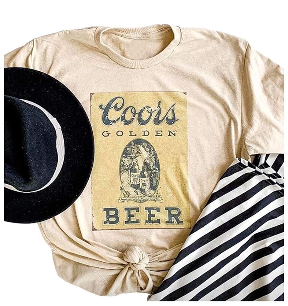 Coors Golden Beer T Shirt Vintage Short Sleeve Funny Drinking Tees Tops