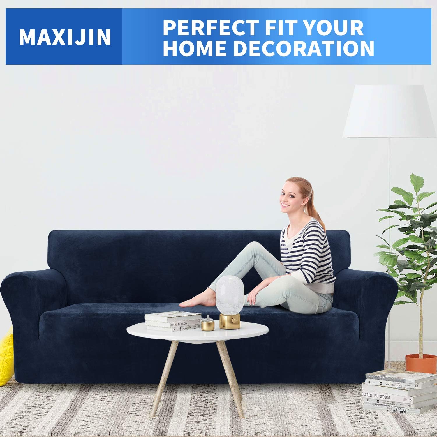 MAXIJIN Thick Velvet Sofa Covers 3 Seater Super Stretch Non Slip Couch Cover for Dogs Cat Pet Friendly 1-Piece Elastic Furniture Protector Plush Sofa Slipcovers (3 Seater - Image 3