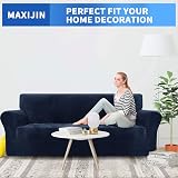MAXIJIN Thick Velvet Sofa Cover 3 Seater Navy Blue Non Slip Elastic view 2