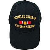Disabled Veteran Proudly Served Baseball Cap Black Hat Army Navy Marine