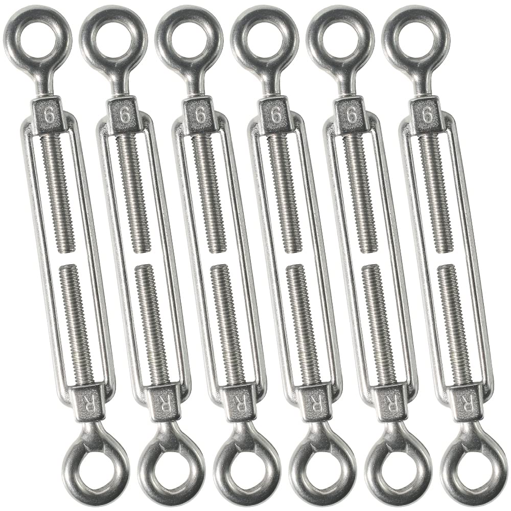 Cozihom M6 Eye & Eye/O to O Turnbuckle 304 Stainless Steel, Hardware Kit for Wire Rope Tension Heavy Duty, for Sun Shade, Tent Installation, Anti-Rust, 6 Packs