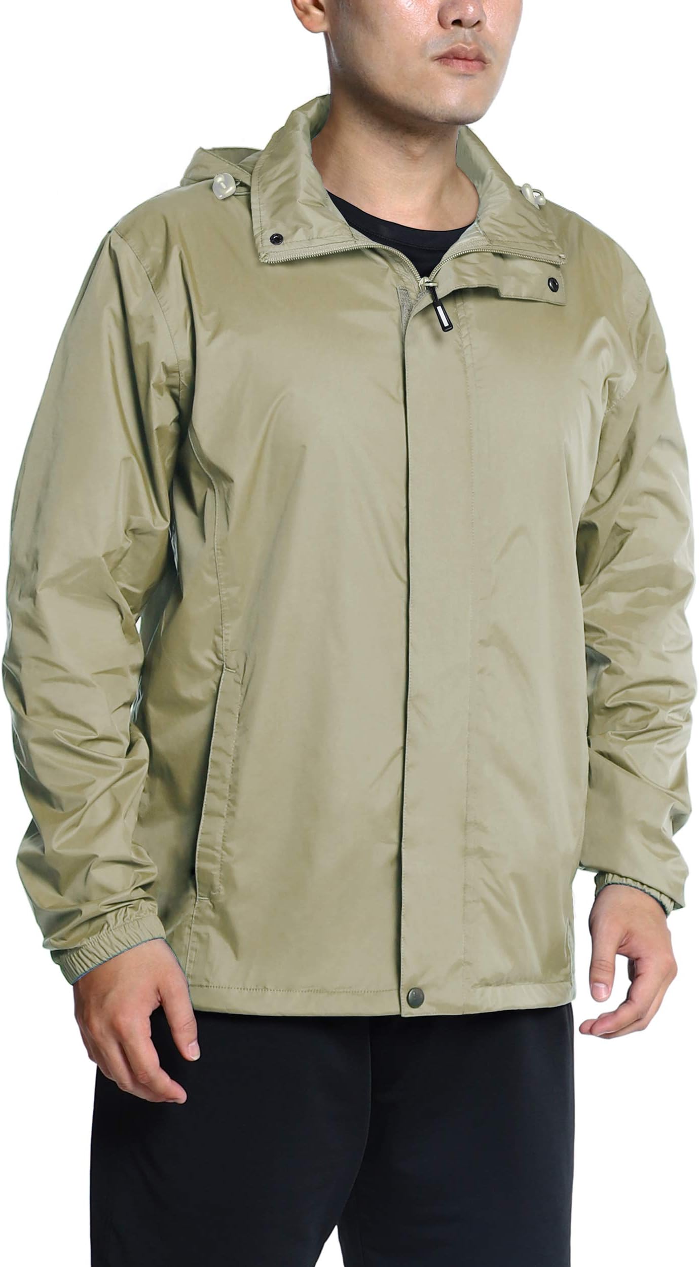 Men's Rain Jacket Waterproof Lightweight Packable Rain Shell Raincoat with Hood for Golf Hiking Travel
