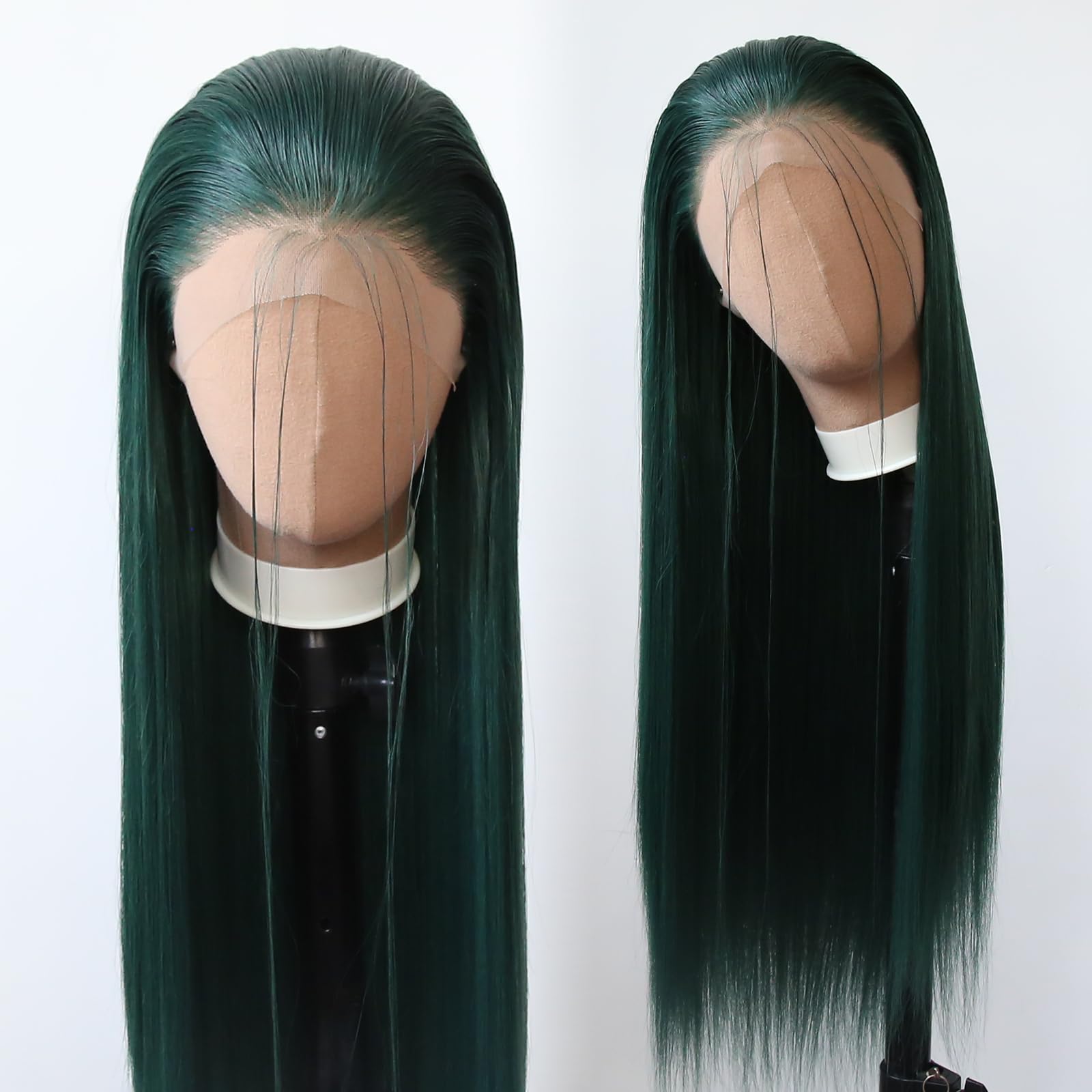 Towarm Dark Green Wig Long Straight Synthetic Lace Front Wigs Pre Plucked Natural Hairline with Baby Hair for Women Heat Resistant Fiber Hair Cosplay Daily Wear (Dark Green)