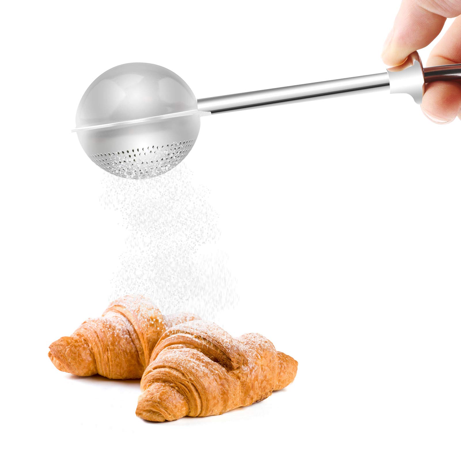 Flour Sifter for Baking, Powdered Sugar Shaker Duster with Lid Stainless Steel Mini Whisk Powder Sifters for Baking Tools Dusting Flour Wand for Spices, Syrup Sugar Dispenser