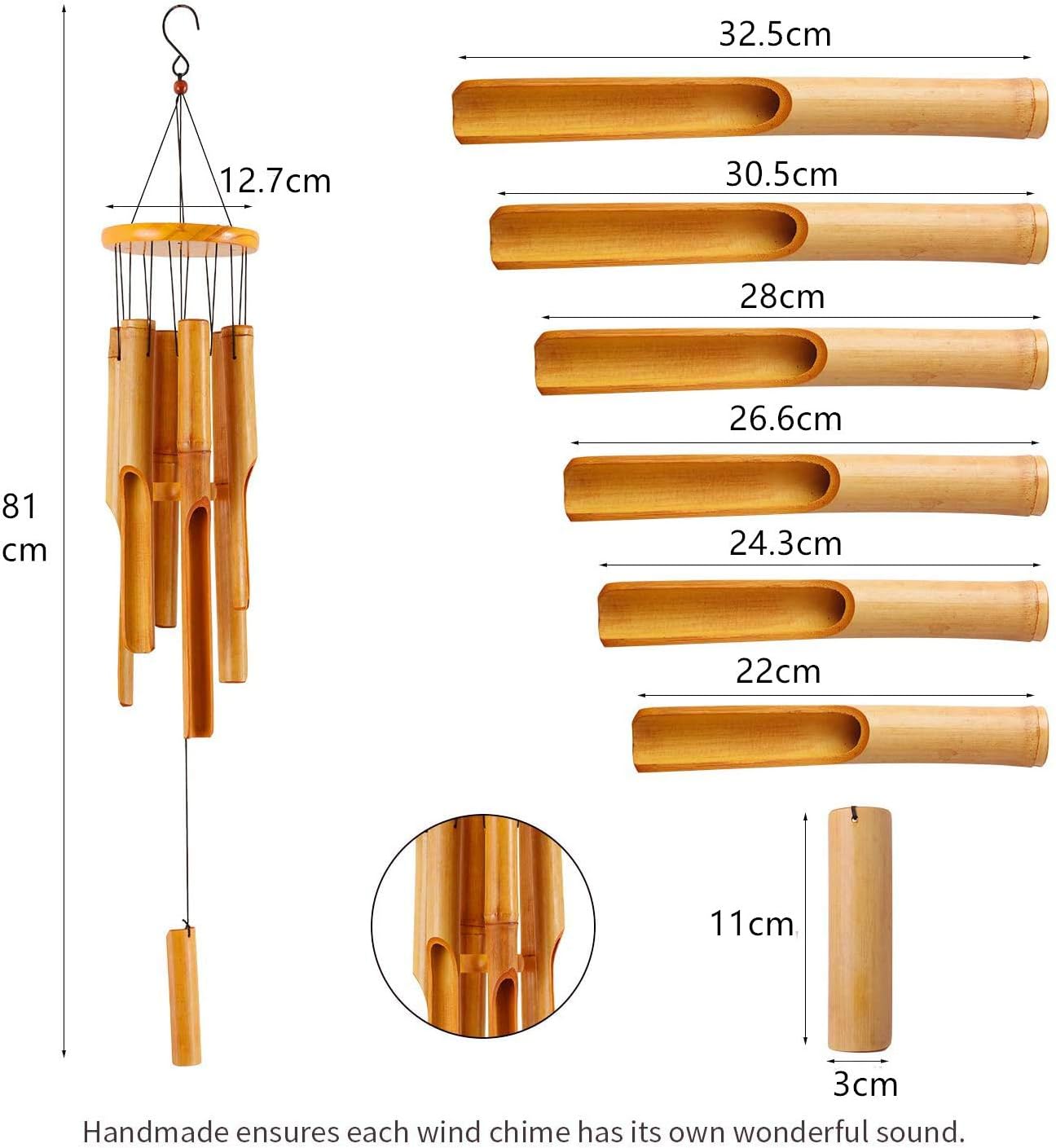 RDUTUOK Bamboo Wind Chimes Memorial Wood Wind Chime, Large Indoor Outdoor Wooden - Image 5