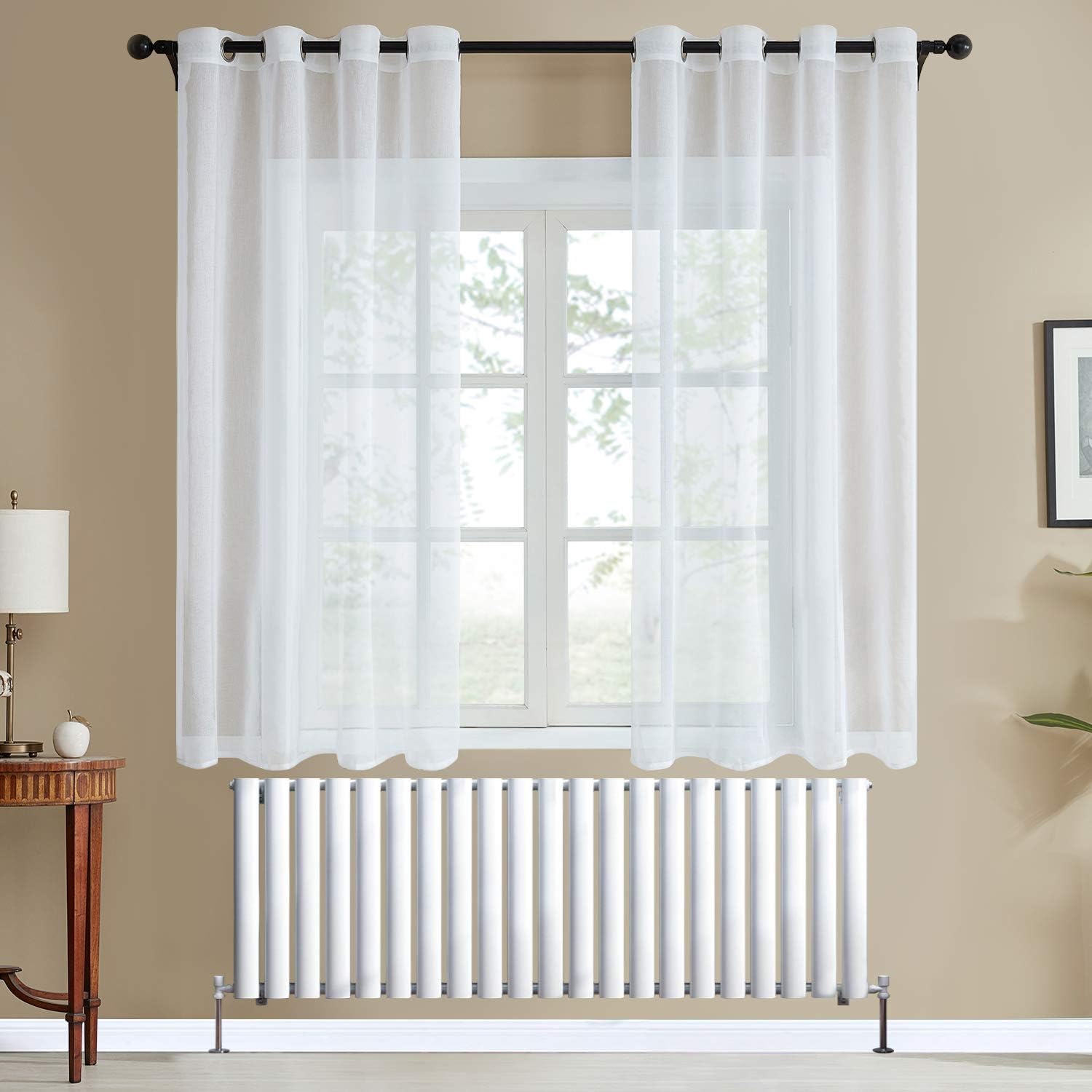 Topfinel White Voile Curtains 54 Drop 2 Panels Eyelet Sheer Curtain