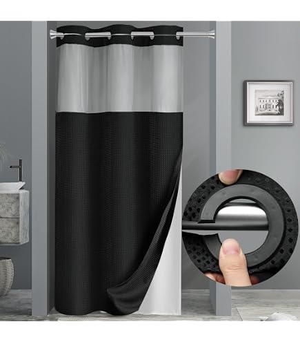 WONICY No-Hook Shower Curtain With Snap-In Liner - Linen Textured, Waterproof, 71x74 Inch, Charcoal Grey