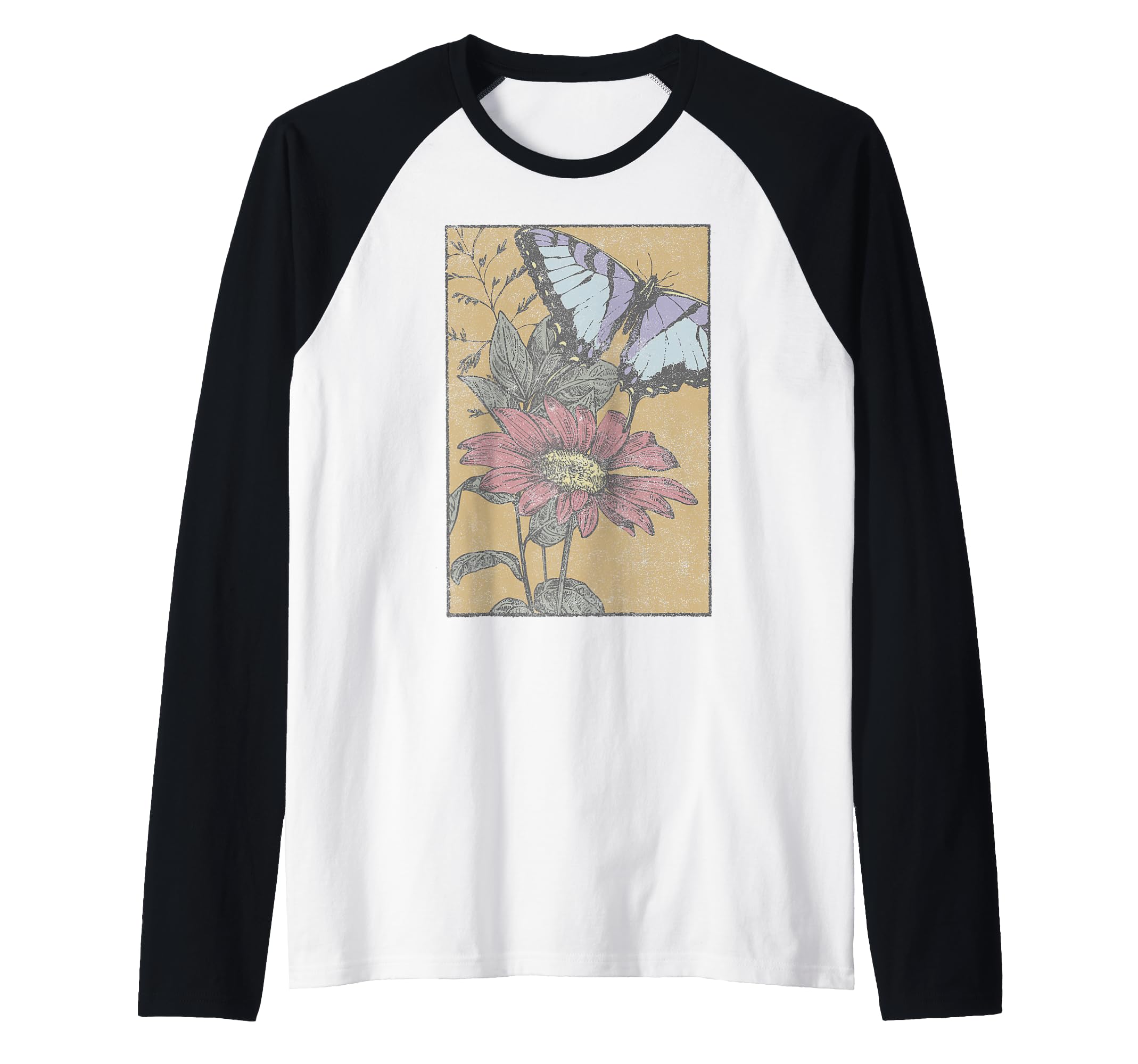 Flower Panel with Butterfly Raglan Baseball Tee