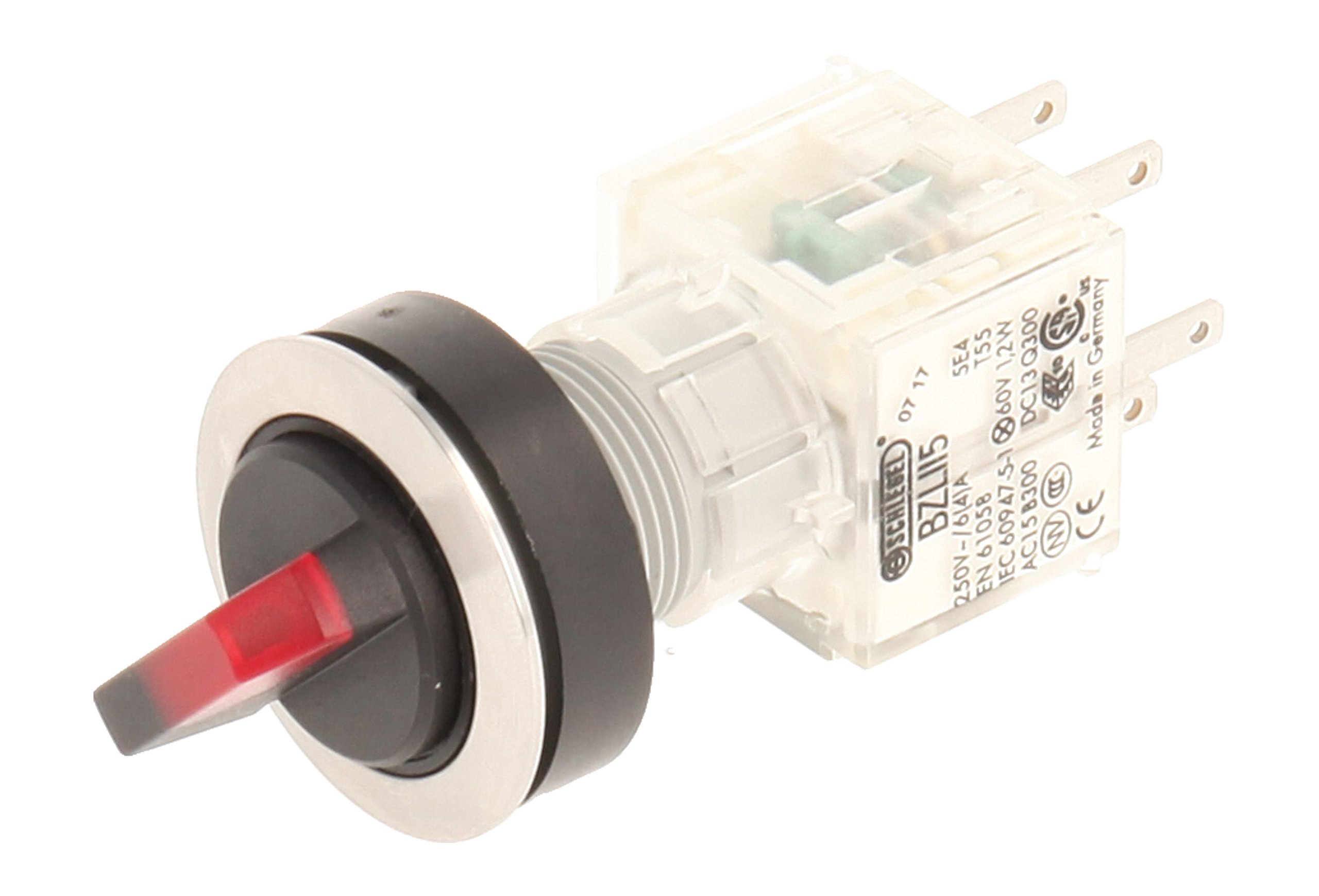 Club Selector, rastend, Stainless Steel, 23.001.305 2 Positions Momentary Contact Transmitter 2 Contacts with t5,5 K LED 24 V RED LAMP SOCKET (Pack of 2)