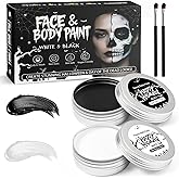 Black and White Face Paint,White Oil Face Body Paint Set with Brushes, Oil-Based Clown Makeup for Halloween Cosplay Skeleton SFX, Non-Toxic Body Paint with 2 Brushes for Adults & Kids Cosplay