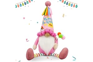 LOVINLAND Funny Birthday Gifts for Women, Her, Mom, Girls, Women Friendship, Sister, Wife, Mother, Grandma, Coworker, Boss - Pink Happy Birthday Plush Gnomes Couple Doll Decorations for Party, Table Decor