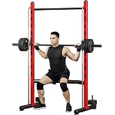 Soozier Squat Rack with Pull Up Bar Adjustable Power Black | With Barbell Bar, Multi-Functional Steel Bench Press Rack, for Home Gym Strength Training