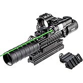 Pinty 5-in-1 Rifle Scope 3-9x32 Rangefinder Illuminated Optics Red Green Reflex 4 Reticle Sight Green Dot Laser Sight with 14