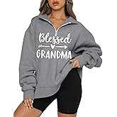 Grandma Sweatshirt for Women - V Neck Half Zip Blessed Grandma Letter Print Shirt Nana Long Sleeve Pullover Tops